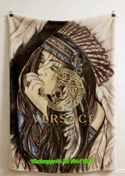 Versace Multicolor Boho Native American Medusa Greek Key Print Flannel Sofa Throw Blanket IMG_1412